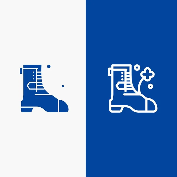 Cipők, boot, Írország line és Glyph Solid ikon kék banner line — Stock Vector