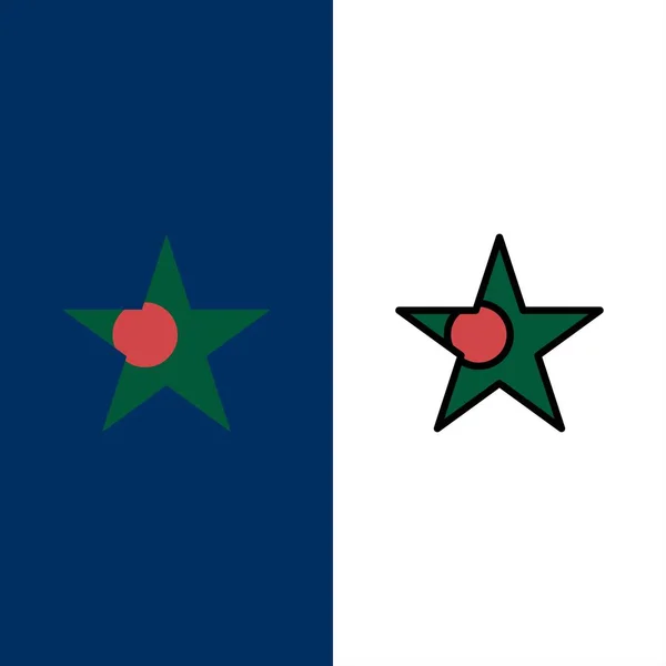 Bangladesh, Bandera, iconos de las estrellas. Conjunto de iconos rellenos planos y de línea Vec — Vector de stock