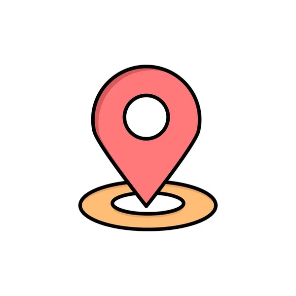 Localização, Mapa, Pin, Hotel Flat Color Icon. Banner do ícone do vetor T — Vetor de Stock