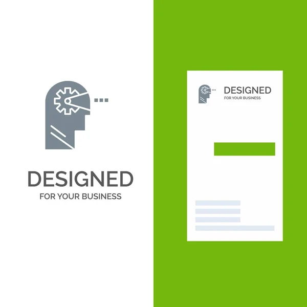 Diseño de Logo Cognitivo, Proceso, Mente, Cabeza Gris y Coche de Negocios — Vector de stock