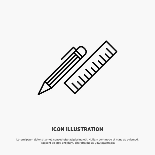 Bolígrafo, Escritorio, Organizador, Lápiz, Regla, Suministros Línea Icono Vector — Vector de stock