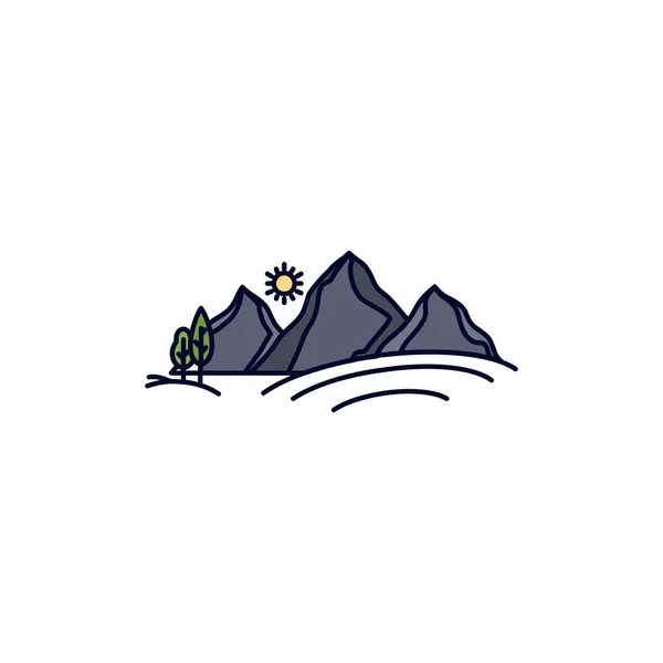 Hill, landscape, nature, mountain, sun Flat Color Icon Vector — Stock Vector