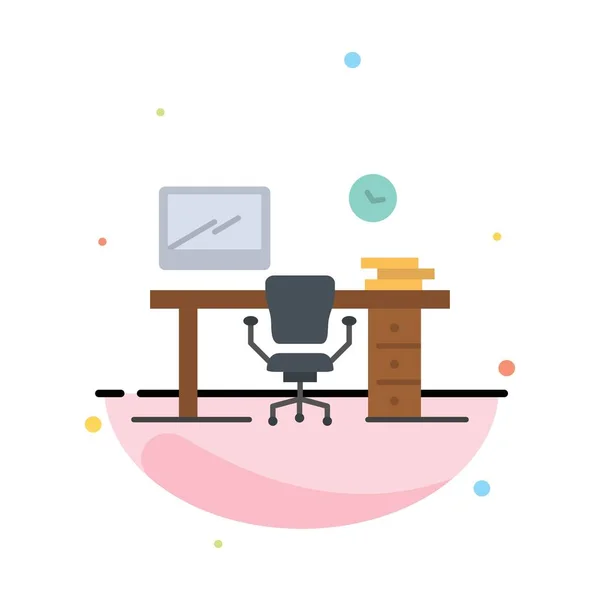 Office, Space, Chair, Office Table, Room Abstract Flat Color Ico — Stock Vector