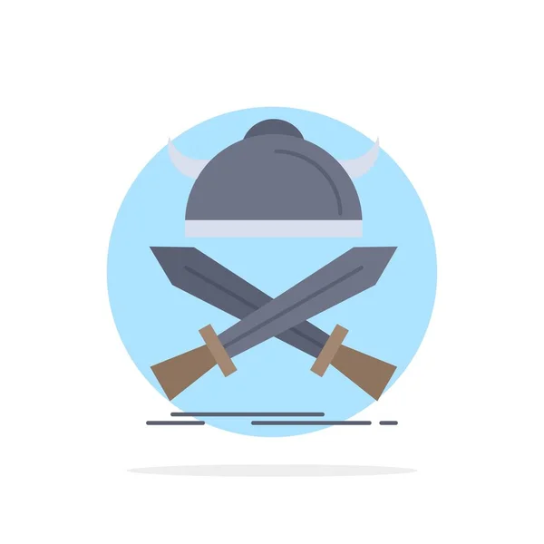 Bataille, emblème, viking, guerrier, épées Flat Color Icon vecteur — Image vectorielle