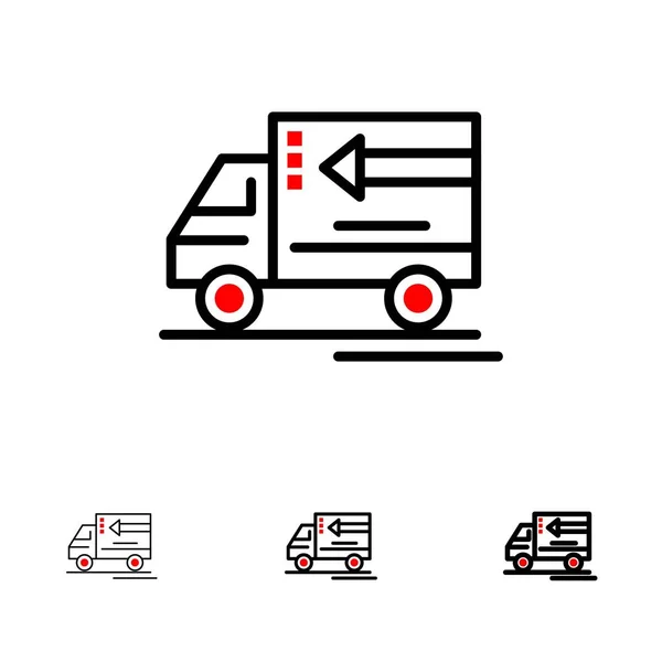 LKW, Lieferung, Güter, Fahrzeug fett und dünn schwarze Linie Symbol se — Stockvektor