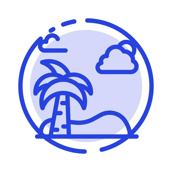 Strand, Palm, boom, voorjaar blauw pictogram met stippellijn — Stockvector