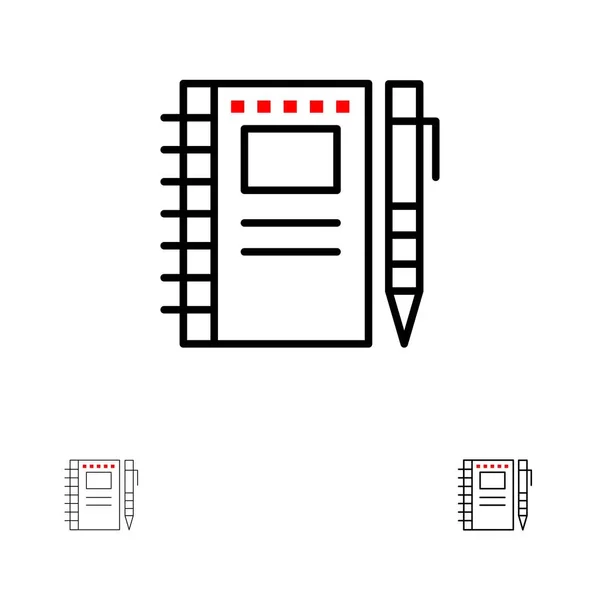 Vázlat notebook, rajz, jegyzetfüzet, ceruza, vázlat félkövér és vékony — Stock Vector