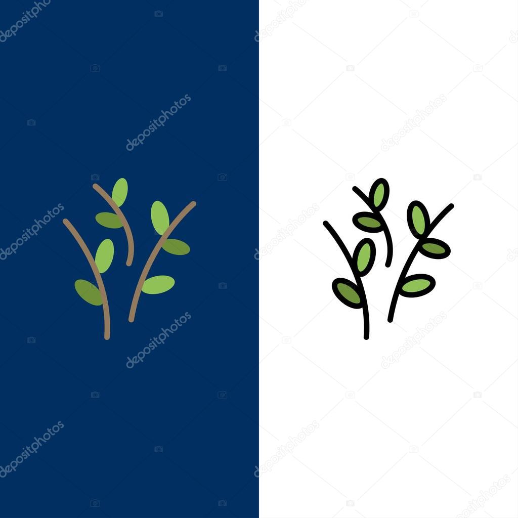 Buds, Catkin, Easter, Nature  Icons. Flat and Line Filled Icon Set Vector Blue Background