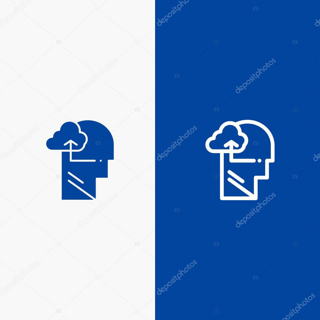 Experience, Gain, Mind, Head Line and Glyph Solid icon Blue bann