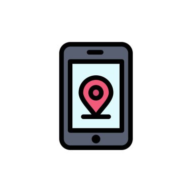 Mobil, Internet, Konum Düz Renk Simgesi. Vektör simgesi afiş 