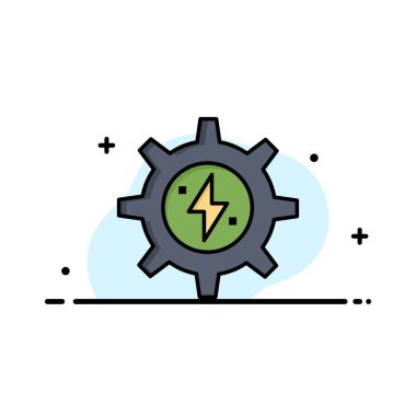 Dişli, Enerji, Güneş, Güç İş Düz Hat Dolu Simge Vecto