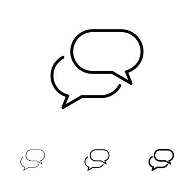 Sohbet, Sohbet, Sms, Posta Kalın ve ince siyah çizgi simgesi seti