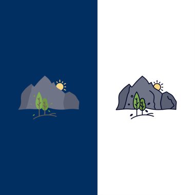 tepe, manzara, doğa, dağ, ağaç Düz Renk Simge Vektör