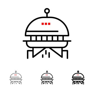 Astronomi, Uzay, Ufo Kalın ve ince siyah çizgi simge seti