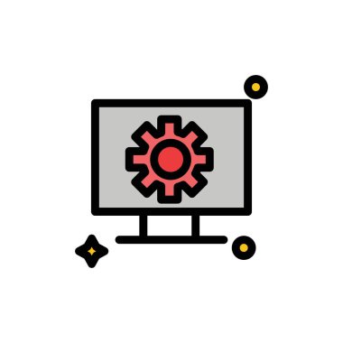 Bilgisayar, Donanım, Ayar, Dişli Düz Renk Simgesi. Vektör simgesi 