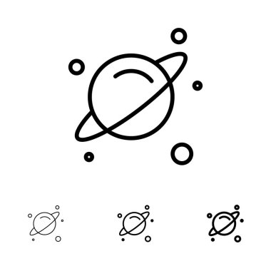 Planet, Science, Space Bold ve ince siyah çizgi simge seti