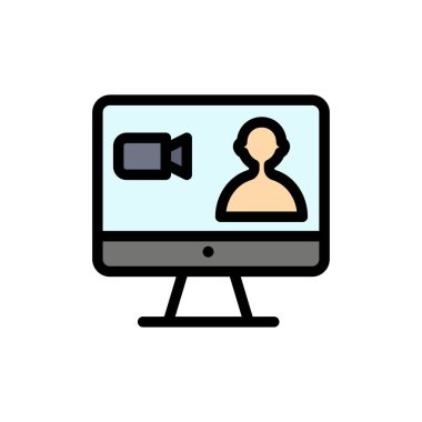 İş, Arama, İnternet, Bilgisayar Düz Renk Simgesi. Vektör simgesi ba