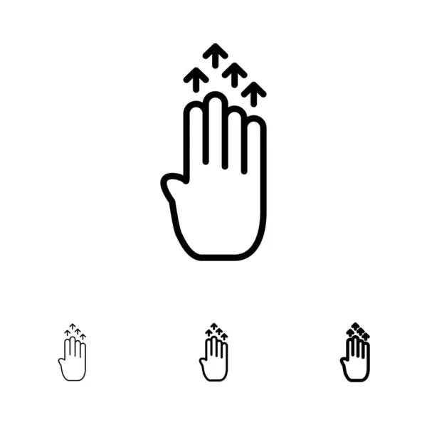 Vinger, vier, gebaar, pijl, omhoog vet en dun zwart lijn pictogram s — Stockvector