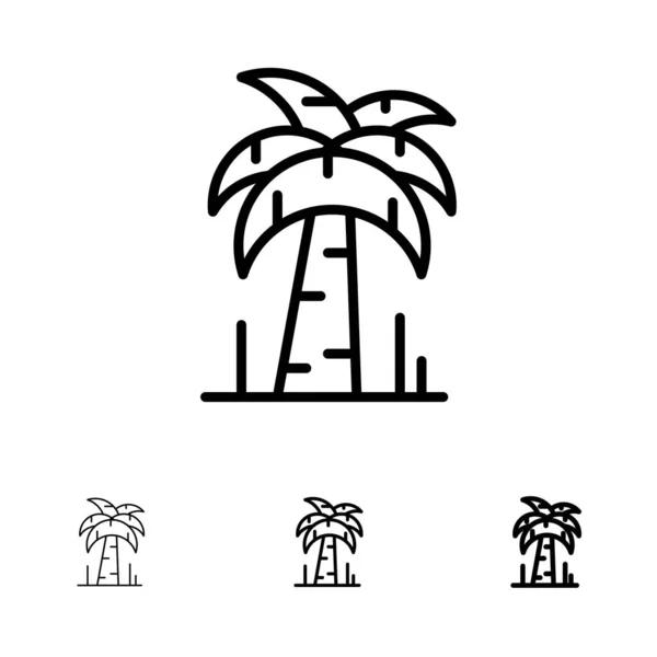Palm, Tree, Brezilya Kalın ve ince siyah çizgi simge seti — Stok Vektör