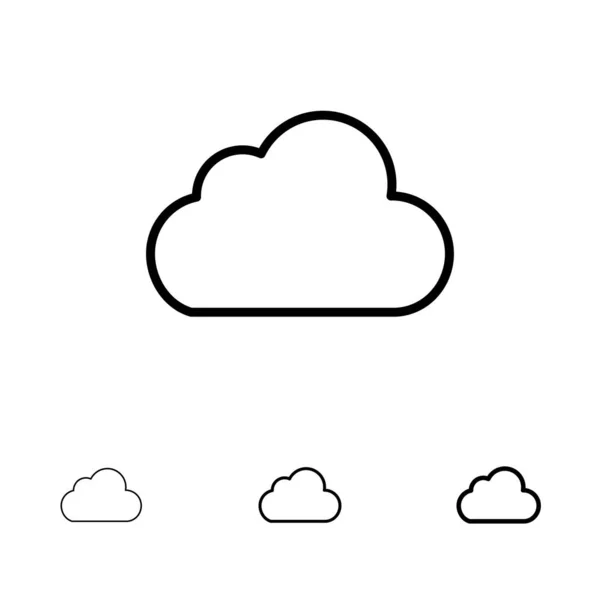 Nuvem, dados, armazenamento, negrito negrito e fino conjunto de ícones de linha preta — Vetor de Stock