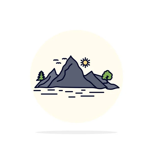 Natuur, heuvel, landschap, berg, boom plat kleur pictogram vector — Stockvector