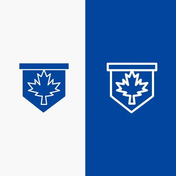 Etiqueta, Hoja, Canadá, Línea de Señal y Glifo Sólido icono Azul bandera Li — Archivo Imágenes Vectoriales