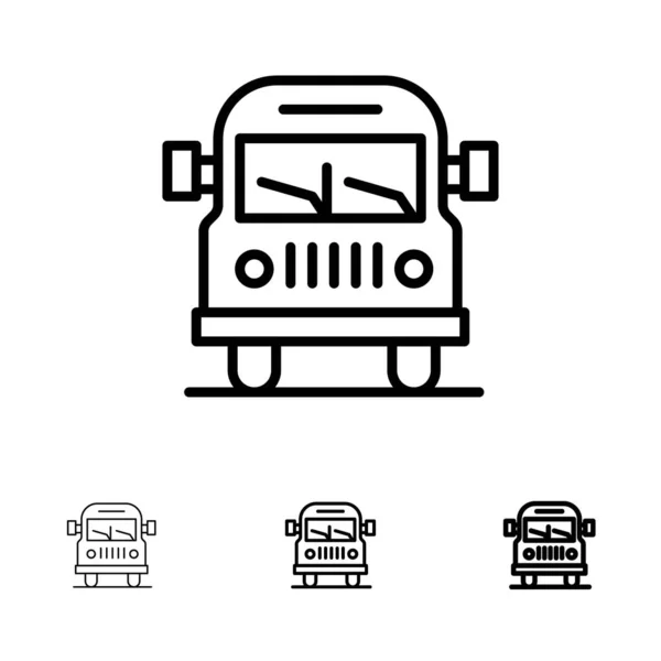 Vrachtwagen, busje, voertuig, onderwijs vet en dun zwarte lijn icon set — Stockvector