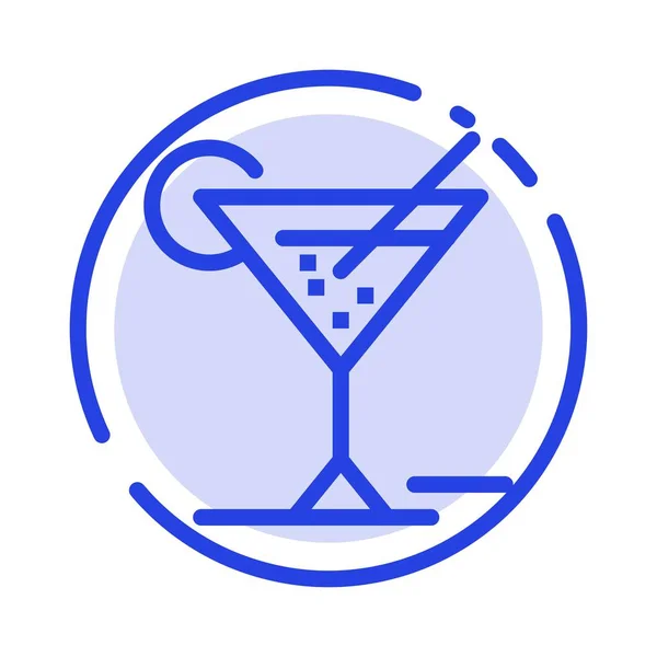 Glass, Glasses, Drink, Hotel Blue Dotted Line Line Icon — Stock Vector