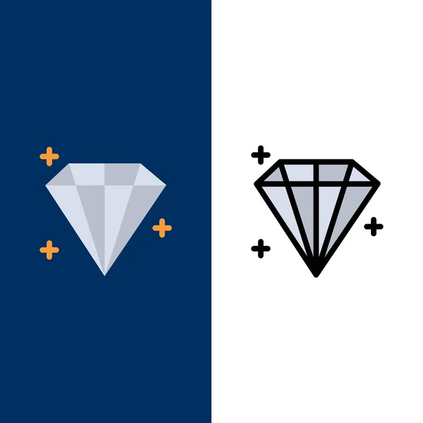 Diamant, Bijou, Icônes d'Utilisateur. Ensemble d'icônes rempli plat et ligne Vecto — Image vectorielle