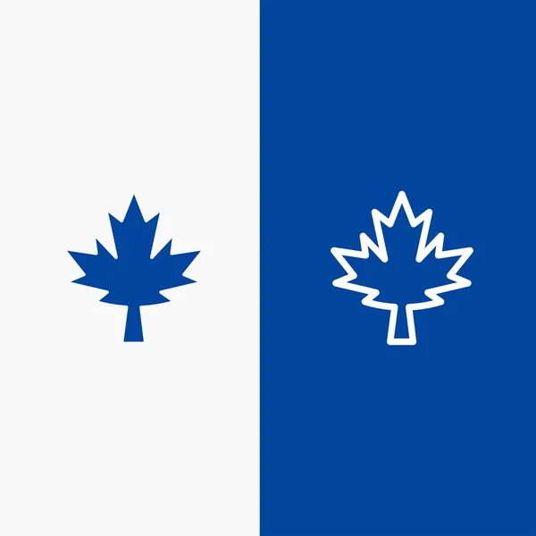Canada, Leaf, Maple Line e Glyph Solid icona Blue banner Line a — Vettoriale Stock