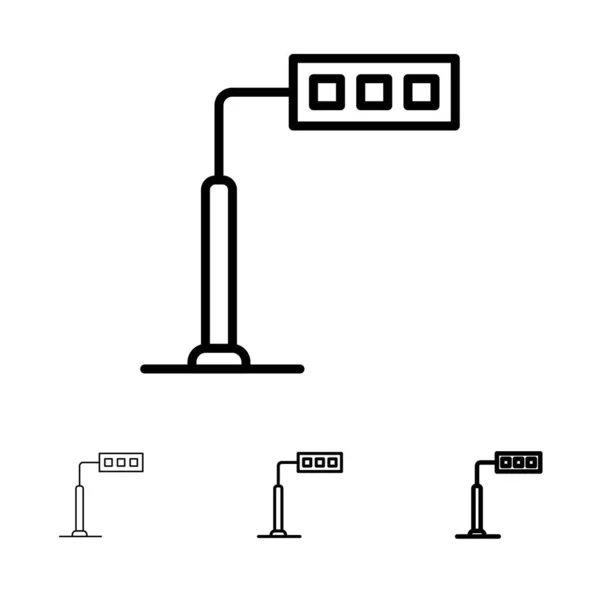 Bau, Licht, Turm, Straße fett und dünne schwarze Linie Symbol s — Stockvektor