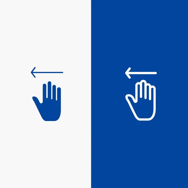 Mano, Flecha, Gestos, Línea Izquierda y Glifo Sólido icono Azul banne — Vector de stock