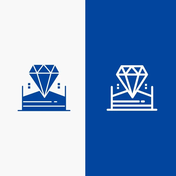 Brillant, Diamant, Bijou, Ligne Hôtel et Glyphe Icône solide Bleu — Image vectorielle