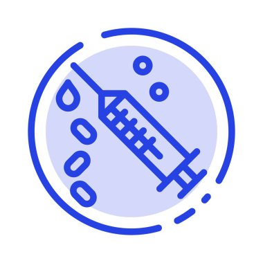 Enjeksiyon, şırınga, aşı, tedavi mavi noktalı çizgi hattı ICO