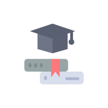 Kitaplar, Şapka, Eğitim, Mezuniyet Düz Renk Simgesi. Vektör simgesi 