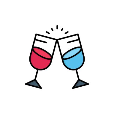 İçki, Alkol, Meyve Suyu, Romantik, Çift Düz Renk Simgesi. Vektör