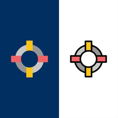 Yardım, Lifesaver, Destek Simgeleri. Düz ve Çizgi Dolu Simge Seti V