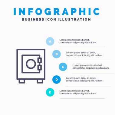 5 adımlı sunum infograph ile Locker, Lock, User Line simgesi