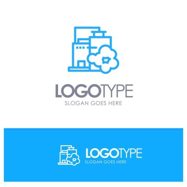 Fabrika, Sanayi, Peyzaj, Kirlilik Mavi anahat Logo p ile