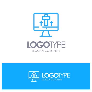 Monitör, Ekran, Paskalya, Egg Blue Outline Logo Yeri Sloganı için