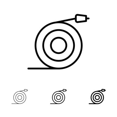 Kavisli, Akış, Boru, Su Kalın ve ince siyah çizgi simge seti