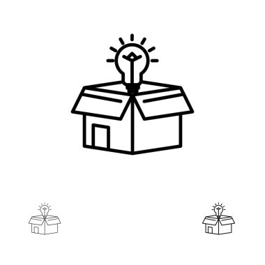 Kutu, İş, Fikir, Çözüm, Ampul Kalın ve İnce Siyah Çizgili Meksika