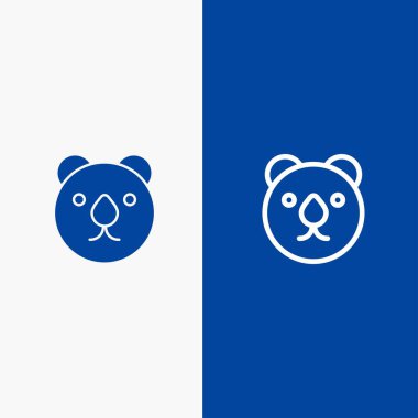 Bear, Head, Predator Line ve Glyph Katı ikon Mavi Bayrak Çizgisi 