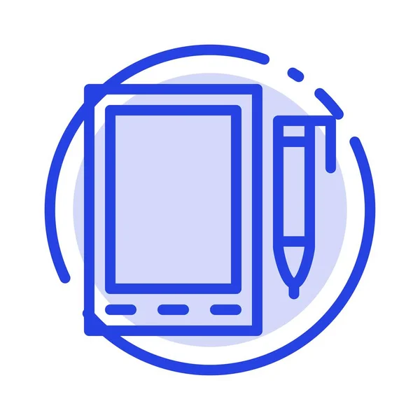 Mobile, Cellulare, Matita, Design Linea blu punteggiata Icona — Vettoriale Stock