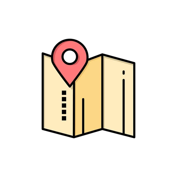 Ubicación, Mapa, Pin, Hotel Flat Color Icon. Banner de icono de vector T — Vector de stock