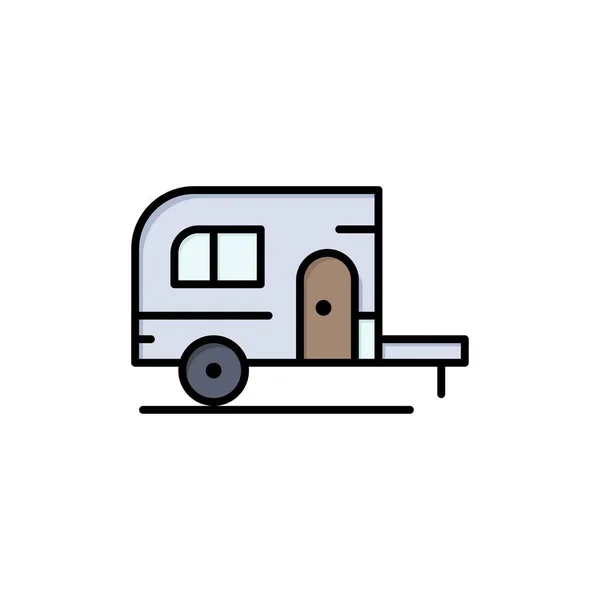 Caravan, Camping, Camp, Travel  Flat Color Icon. Vector icon ban — Stock Vector