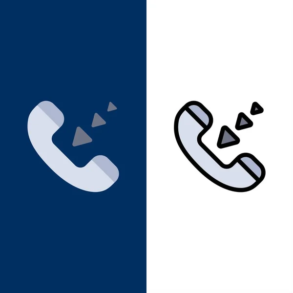Volání, komunikace, příchozí a telefonní ikony. Plochá a Spojnicová fille — Stockový vektor