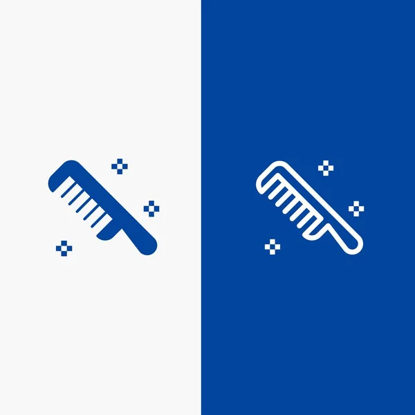 Borste, kam, kosmetisk, ren linje och Glyph solid ikon blå Bann — Stock vektor