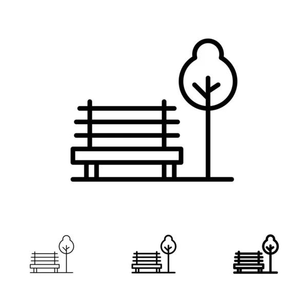 Bench, Chair, Park, Hotel Bold and thin black line icon set — Stock Vector