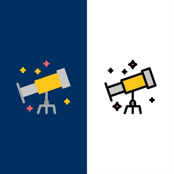 Αστροναύτης, διάστημα, τηλεσκόπιο εικόνες. Επίπεδη και γραμμή συμπληρωμένο εικονίδιο SE — Διανυσματικό Αρχείο